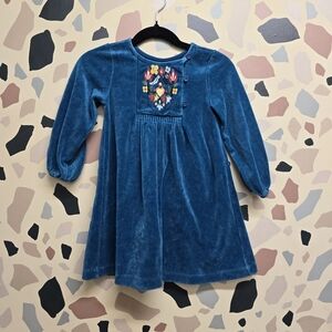 Hanna Andersson teal dress with embroidery